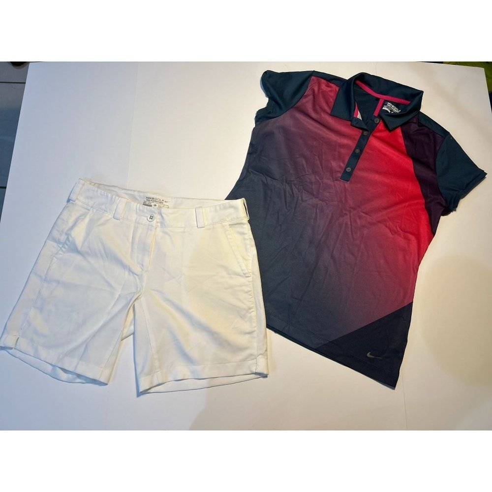 Woman's Nike Golf Bundle, Short-Sleeve polo shirt, size:large & Golf Shorts